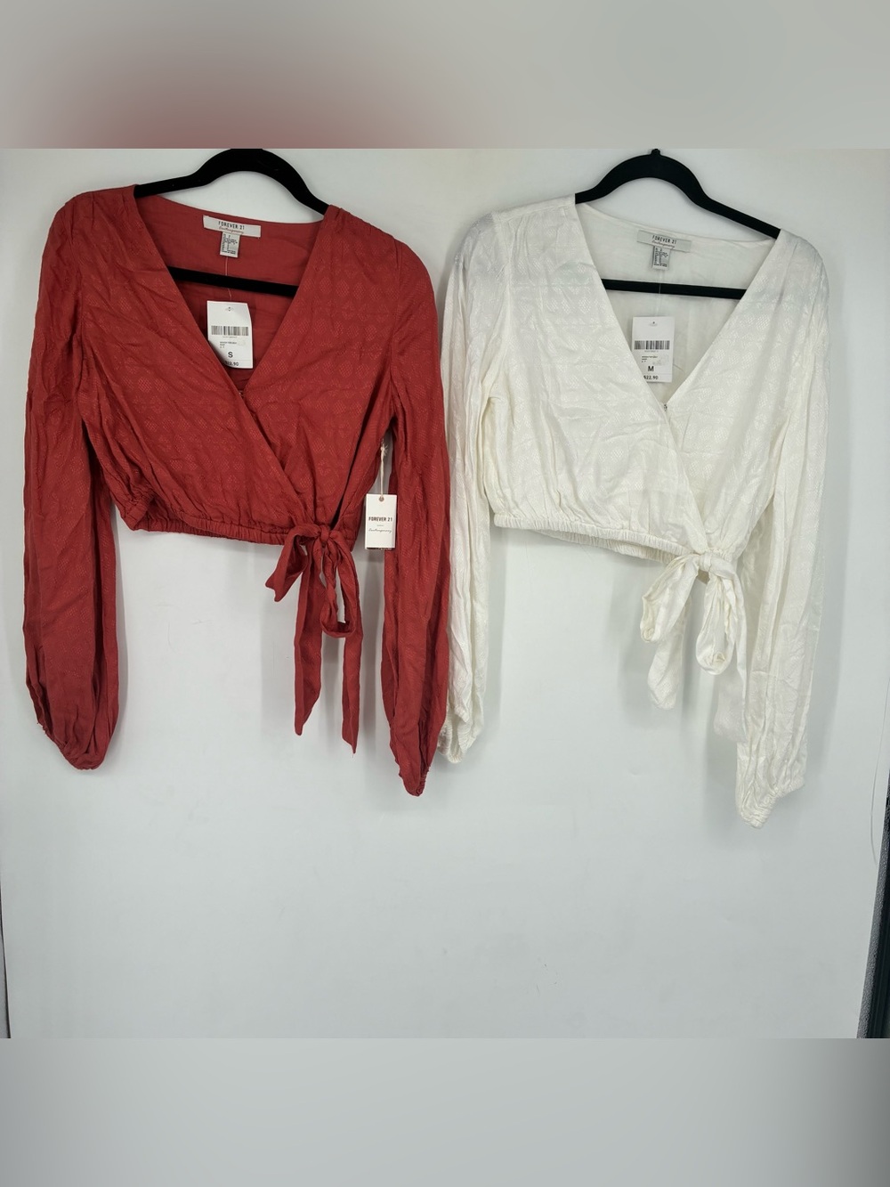 New Lot Of 2 Forever 21 Medium Cropped Woven Wrap Top White Festival Cowgirl